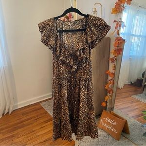 Waist defined ruffle trim mini dress - Leopard print